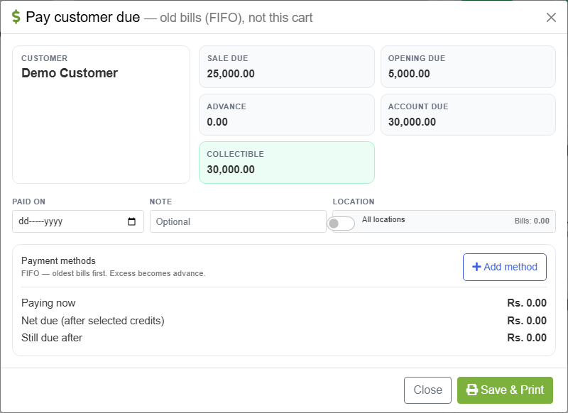 Pay customer due modal