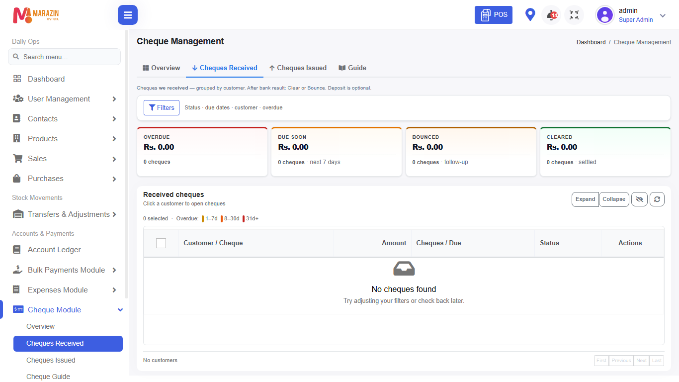 Cheque module daily use