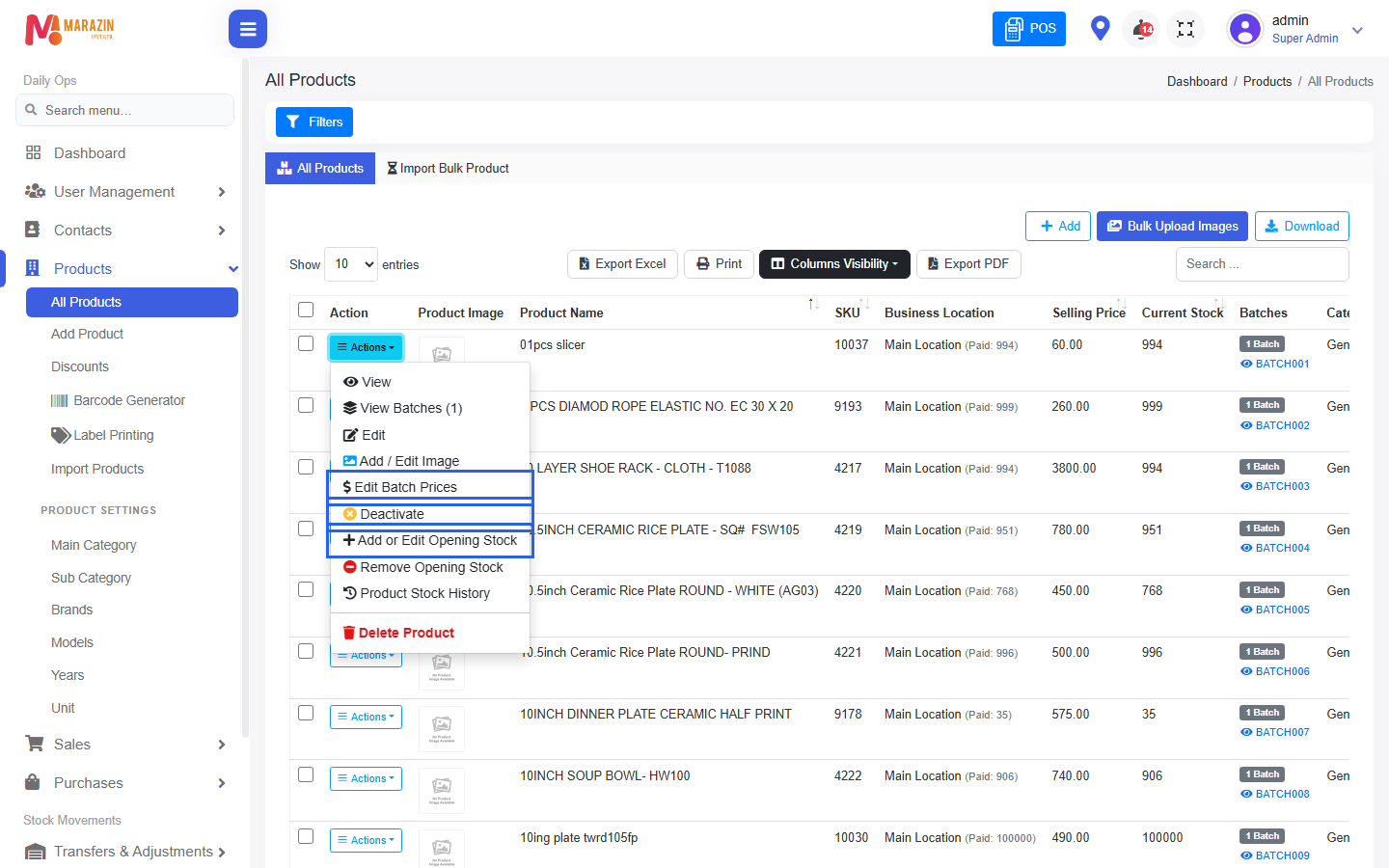 Product actions