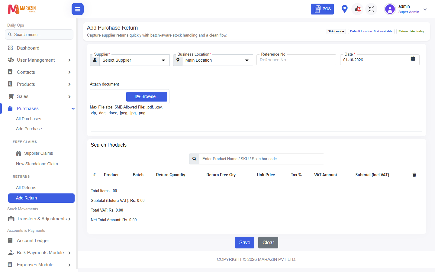 Add purchase return