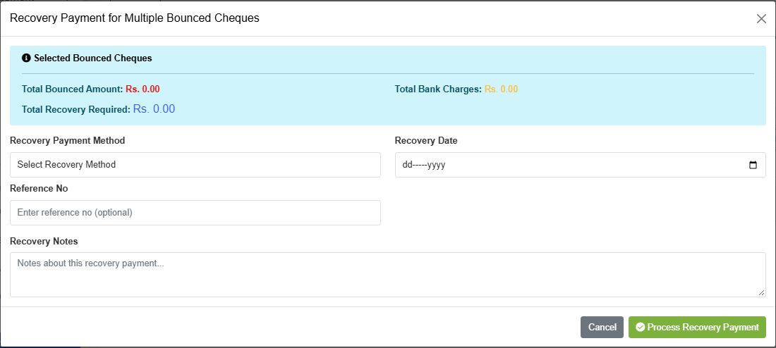 Recovery payment modal